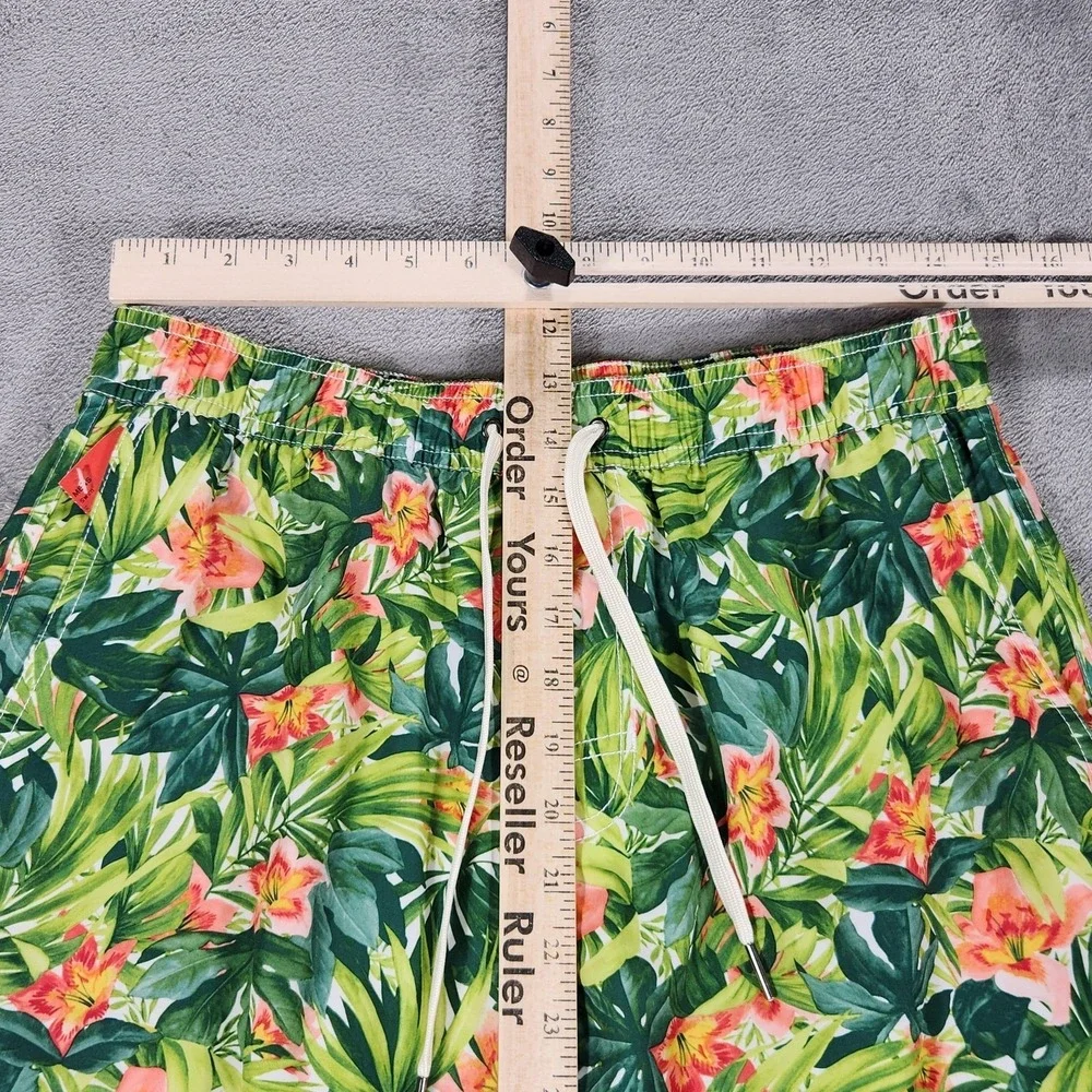 Fair Harbor Swim Shorts Mens Medium Green Floral‎ Lined Drawstring Pockets